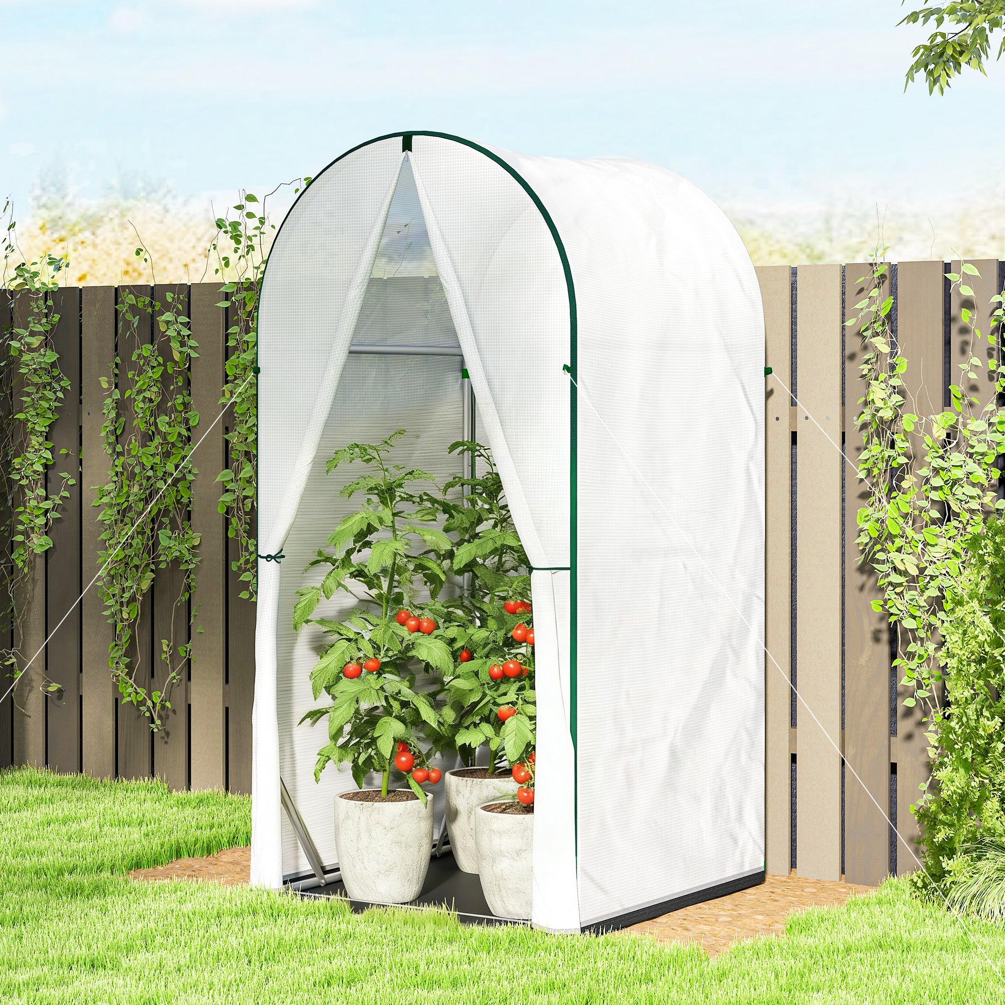 Outsunny Mini Greenhouse, Portable Green House with Roll-Up Door, PE Base, Small Greenhouse, 100 x 100 x 195 cm, White 