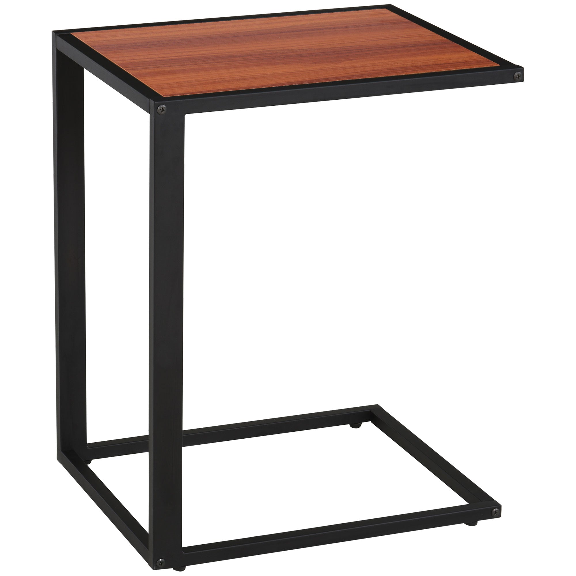 HOMCOM C-Shaped Side Table, Sofa End Table with Metal Frame, Accent Couch Table for Living room, Bedroom, Walnut and Black 
