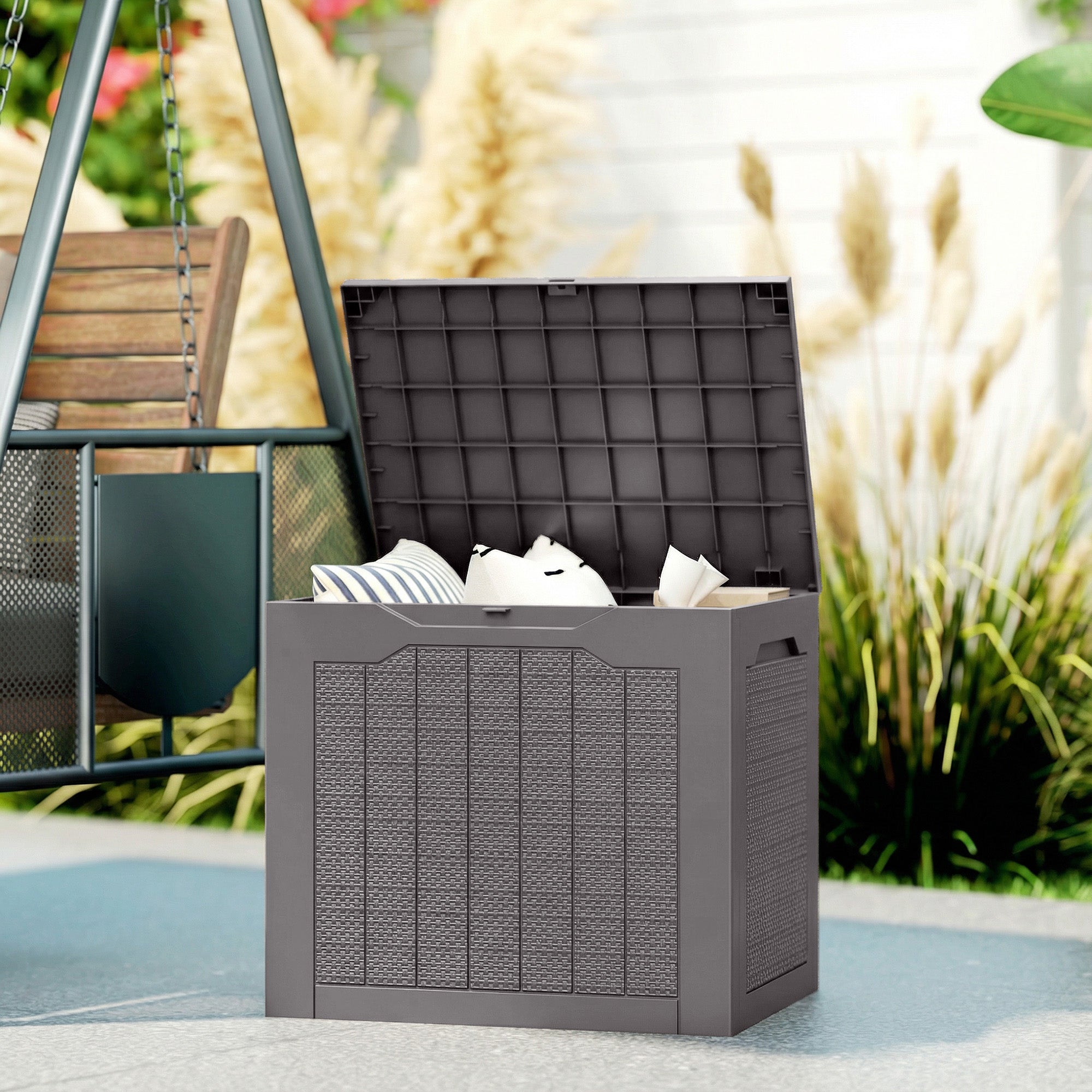 Outsunny 93L Plastic Garden Storage Box, Outdoor Storage Box with Hand ...
