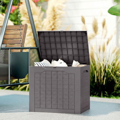 Outsunny 93L Plastic Garden Storage Box, Outdoor Storage Box with Handles, Waterproof Outdoor Storage Container, Brown 