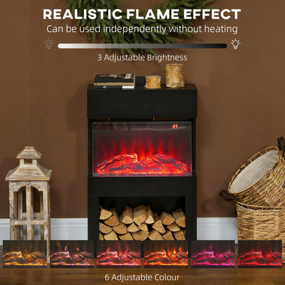 HOMCOM 19" Electric Fireplace with Surround, 3D Flame Effect, 6 Colours & 3 Brightness Levels, 1000W/2000W Black Electric Fire and Mantel Reach up to 30㎡ Space with Remote & Timer, 3 Sided View 