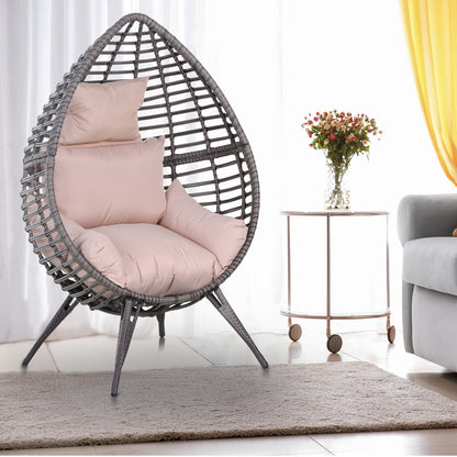Outsunny Garden Egg Chair, Teardrop Outdoor PE Rattan Chair with Full-body Soft Padded Cushion, Grey 