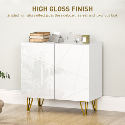 HOMCOM Modern Luxe High Gloss Sideboard, with Hairpin Legs - White 