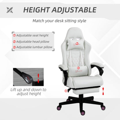 Vinsetto Computer Gaming Chair with Footrest, Video Gaming Chair for Adults with 130\'c2\'b0 Reclining Back, Desk Chair with Lumbar Support and Adjustable Height, White