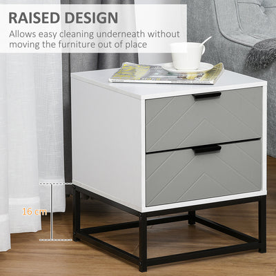 HOMCOM Bedside Cabinet with 2 Drawer Storage Unit, Unique Shape Bedroom Table Nightstand with Metal Base, for Living Room, Study Room, Dorm 