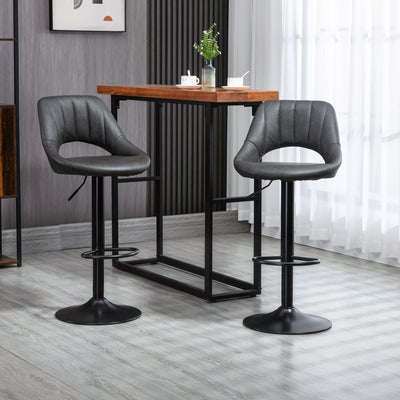 HOMCOM Bar Stools Set of 2, Swivel Counter Height Barstools with Back, Adjustable PU Leather Bar Chairs, Modern Armless Kitchen Island Stool, Dark Grey 