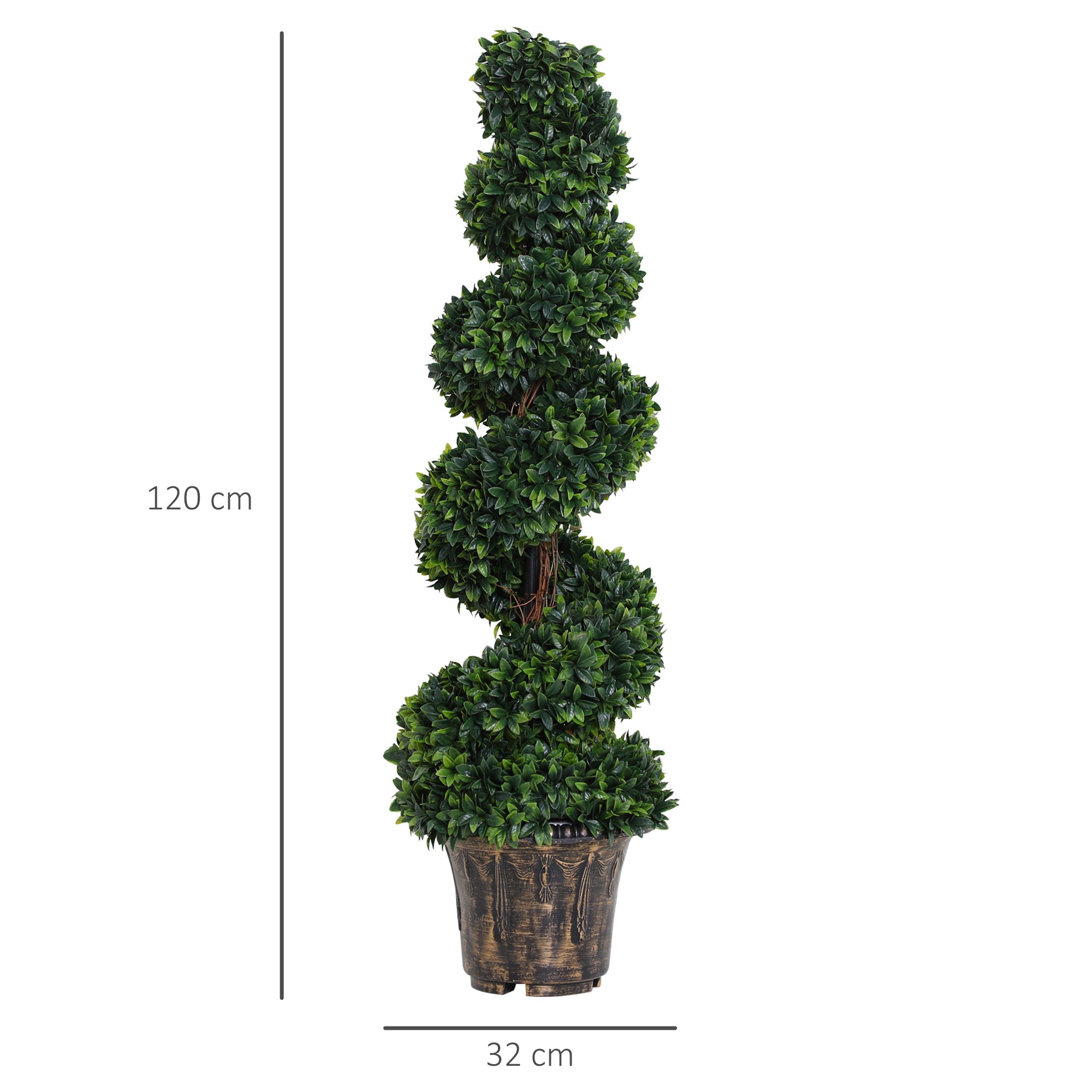 Outsunny Set of 2 Artificial Boxwood Spiral Topiary Trees Potted Decorative Plant Outdoor and Indoor Décor 120cm 