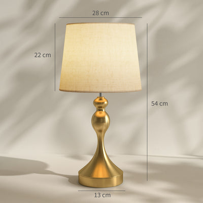 HOMCOM Dimmable Bedside Lamps Set of 2, Modern Table Lamps with 3 Colour Temperatures, USB A+C Charging Ports and Linen Shade for Living Room Bedroom Office, Gold Tone 