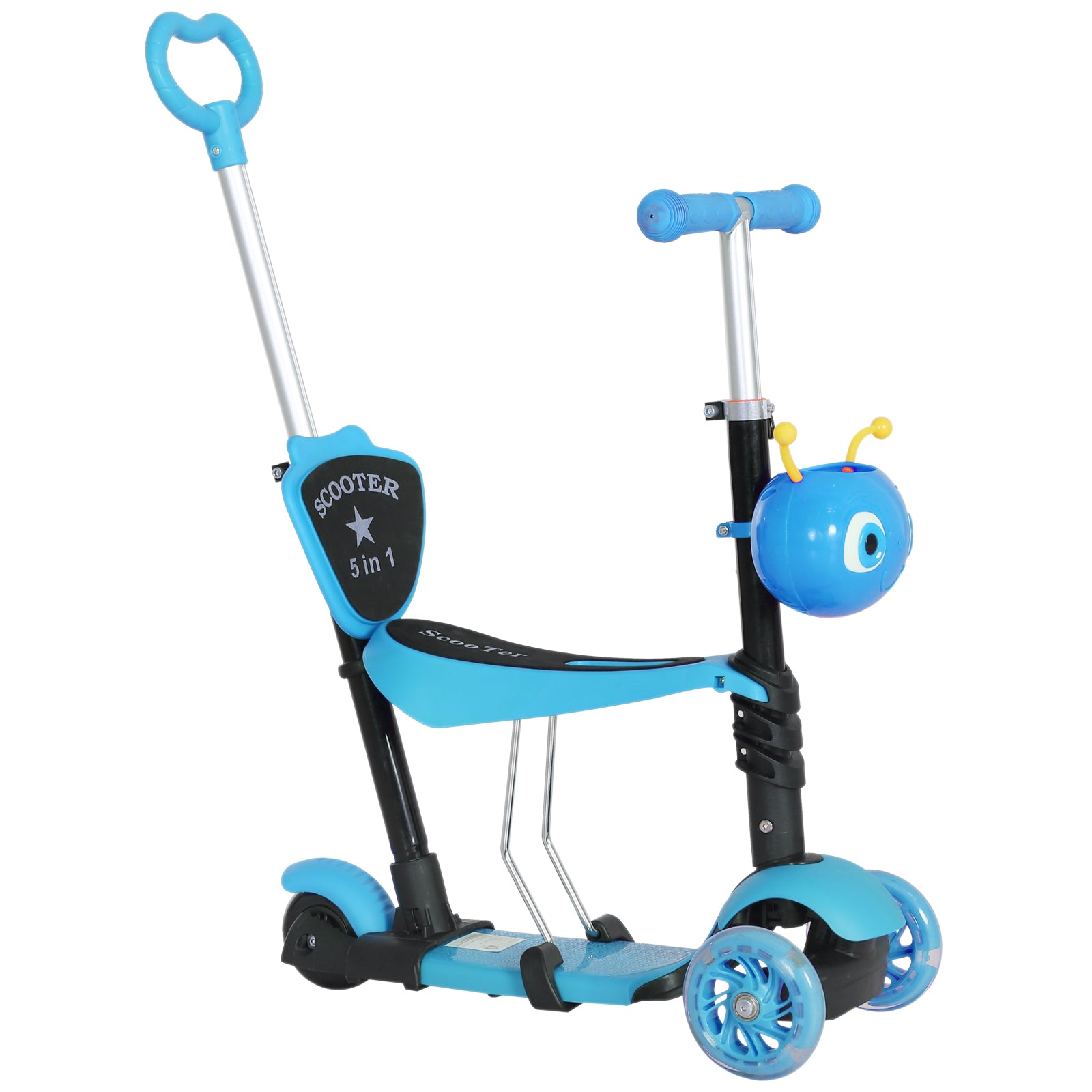 HOMCOM 5 in1 Kids  Scooter 3 Wheel Toddler scooter Kick Scooter with Adjustable Handlebar, Removable Seat & Back Rest for 18 Month+, Blue 