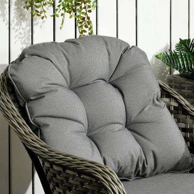 Outsunny 3 Pieces Rattan Bistro Set, Wicker Garden Bistro Set, Glass Top Balcony Table and Chairs with Cushions for Outdoor, Patio, Balcony, Grey 