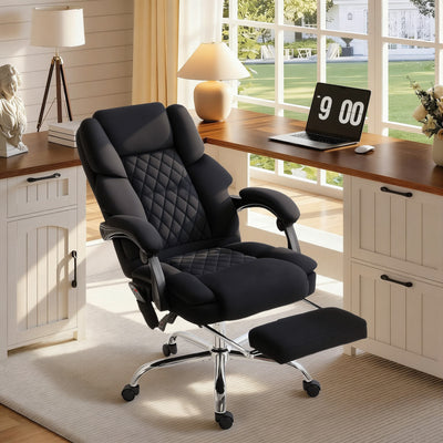 HOMCOM Office Chair with 6-point Vibration Massage and Heat, Fabric Desk Chair with Footrest, High Back, Black 