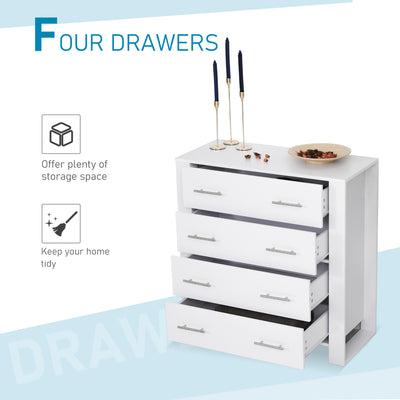 HOMCOM Chest Of 4 Drawers Storage Cabinet Bedroom Clothes w/Metal Handles Base Freestanding Unit Furnishing Living Room White 