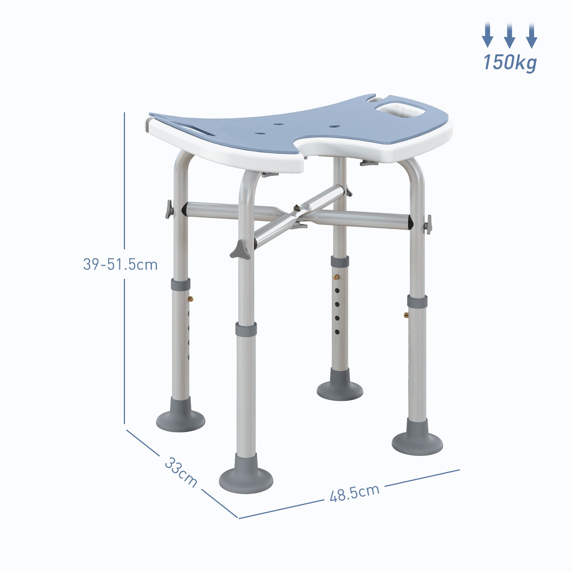 HOMCOM 39-51.5cm 'U' Seat Padded Shower Stool - Light Blue 