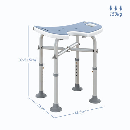 HOMCOM 39-51.5cm 'U' Seat Padded Shower Stool - Light Blue 