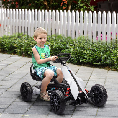 HOMCOM 12V Electric Go Kart for Kids, Ride-On Racing Go Kart with Forward Reversing, Rechargeable Battery, 2 Speeds, for Boys Girls Aged 3-8 Years Old - White 