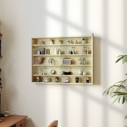 HOMCOM 5-Tier Wall Display Shelf Unit Cabinet w/ 4 Adjustable Shelves Glass Doors Home Office Ornaments 60x80cm Oak 