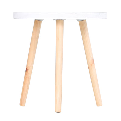 HOMCOM Coffee Table, Carved Floral Round Table with Tray-style Top and Wood Legs, Modern Side Table for Living Room, Set of 2, White 