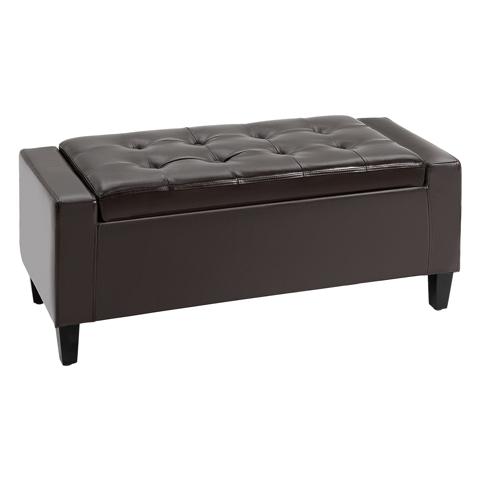 HOMCOM PU Leather Storage Ottoman Bench Storage Chest Tufted Ottoman Cube w/ Flipping Top 92L x 40W x 40H cm Brown 