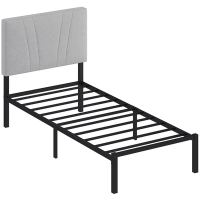 HOMCOM 3FT Single Bed Frame with Upholstered Headboard and Underbed Storage, Black and Light Grey