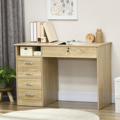 HOMCOM Computer Desk, Home Office Desk with Lockable Drawer, Storage Shelf for Study Bedroom, 110 x 50 x 76 cm, Oak 