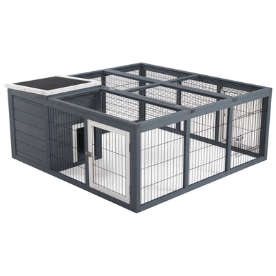 PawHut Rabbit Hutch Outdoor, Guinea Pig House, Bunny Run Cage with Openable Top for 1-2 Rabbits, 123 x 120 x 52cm, Grey 