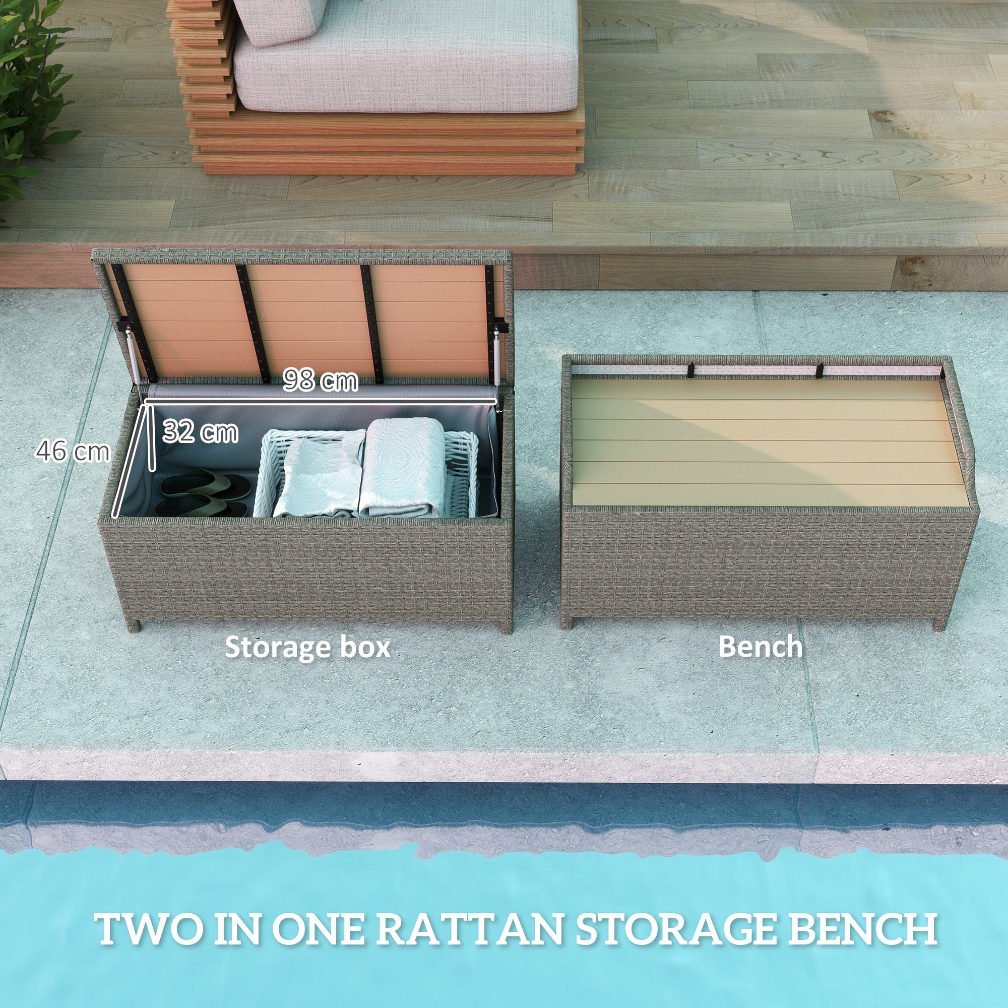 Outsunny 130 L Rattan Garden Storage Box, with Seat - Grey 
