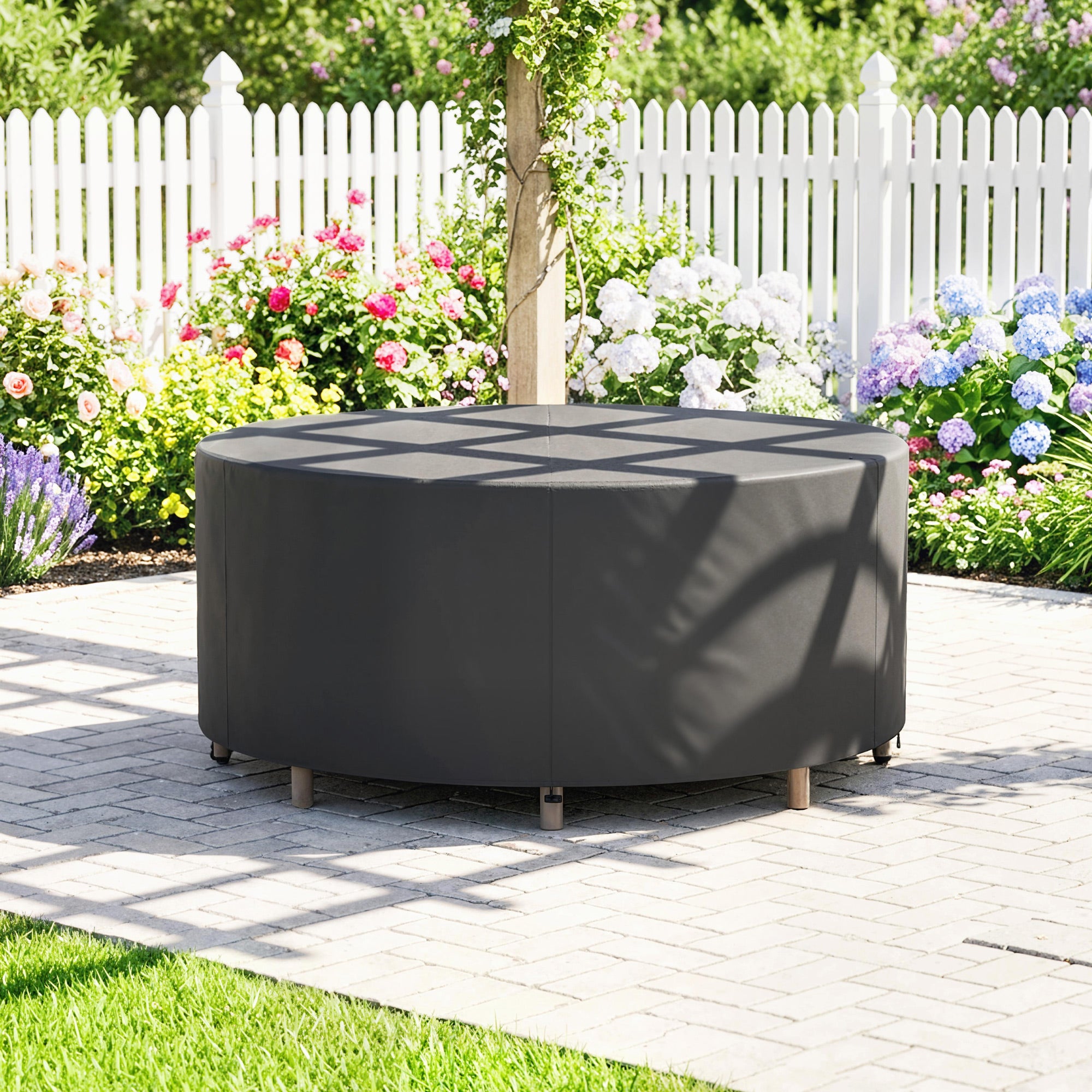 Outsunny Round Garden Furniture Cover, Waterproof Garden Table Cover, 420D Heavy Duty Oxford for Outdoor, Dia.214 x 70 cm, Black 