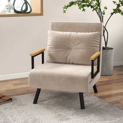 HOMCOM 4-in-1 Velvet-Feel Single Chair Bed, with Pillow - Beige 