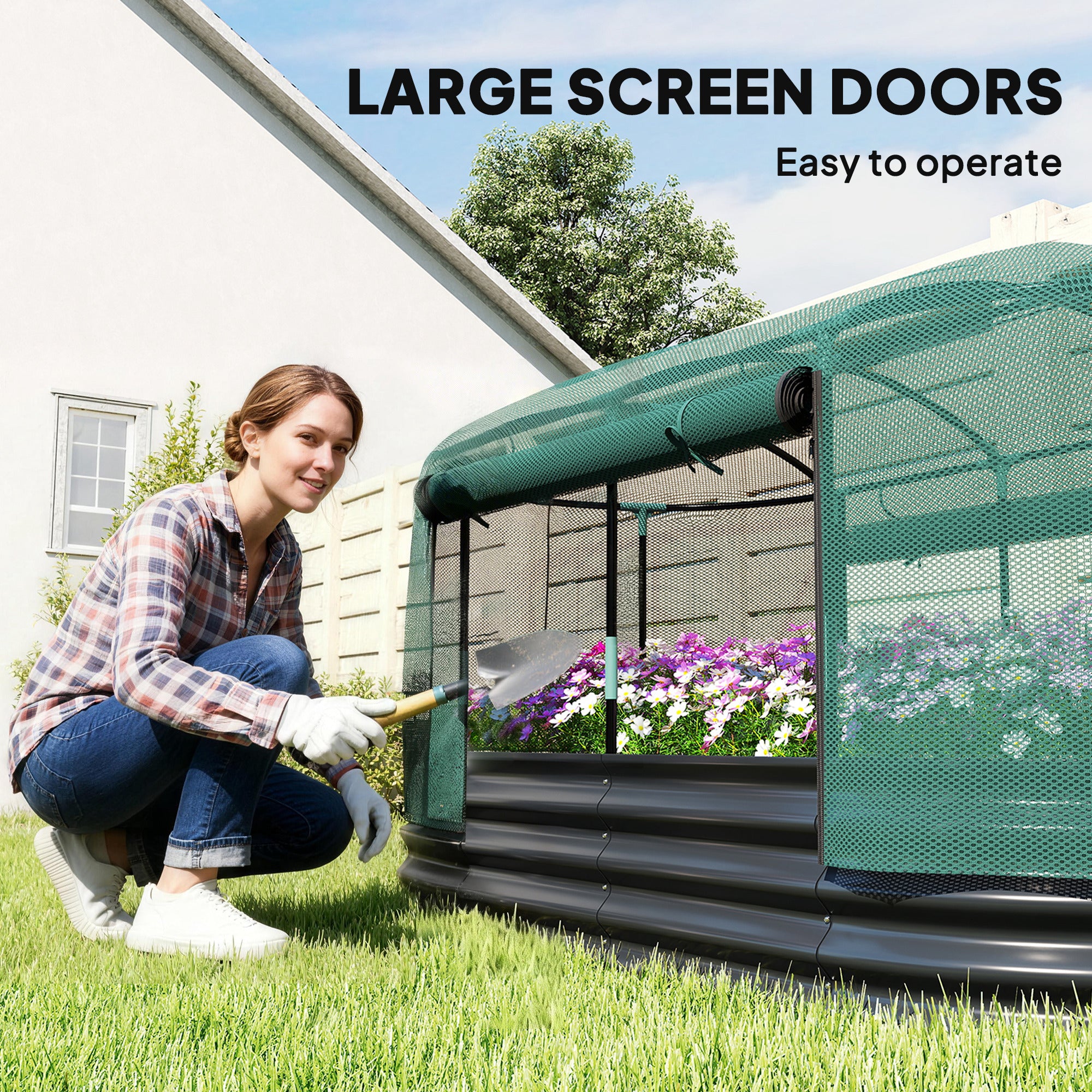 Outsunny Galvanised Raised Garden Bed Kit with Self Watering System and Mesh Cover, Garden Boxes, 6x3Ft, Dark Grey and Green 