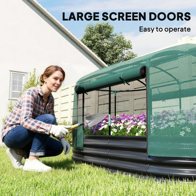 Outsunny Galvanised Raised Garden Bed Kit with Self Watering System and Mesh Cover, Garden Boxes, 6x3Ft, Dark Grey and Green 
