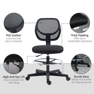 Vinsetto Ergonomic Mesh Standing Desk Chair with Adjustable Footrest Ring and Seat Height Black 
