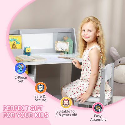 HOMCOM Kids Table and Chair Set w/ Whiteboard - Grey 
