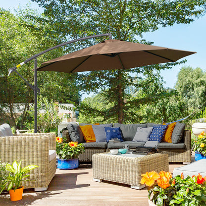 Outsunny 2.45m Overhanging Cantilever Parasol, with Cross Base - Brown