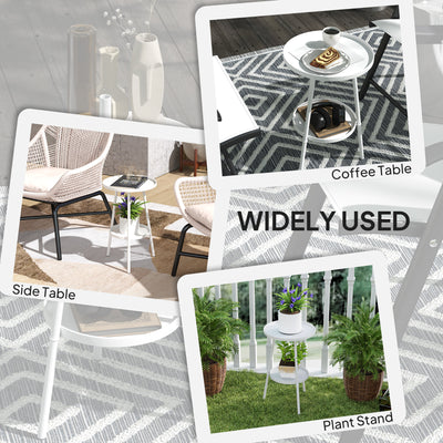 Outsunny Two-Tier Metal Garden Table - White 