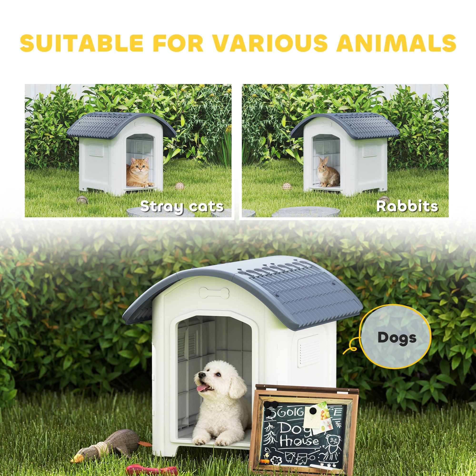 PawHut Outdoor Dog Kennel, Plastic Dog House with Removable Floor, Waterproof Roof, Raised Floor, 71 x 60 x 63 cm 