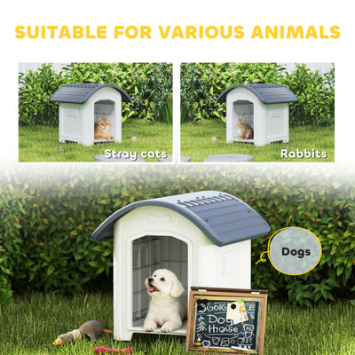 PawHut Outdoor Dog Kennel, Plastic Dog House with Removable Floor, Waterproof Roof, Raised Floor, 71 x 60 x 63 cm 