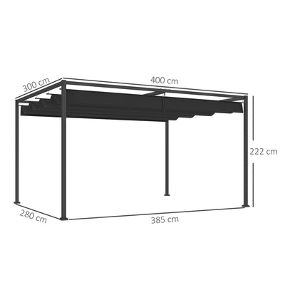 Outsunny 4 x 3m Metal Pergola, with Retractable Canopy Roof - Black 