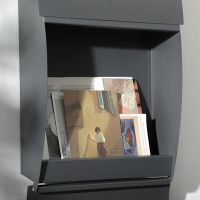 HOMCOM Wall Mounted Letter Box, Weatherproof Post Box for Outside Wall, Modern Mailbox with 2 Keys and Nameplate, Anthracite Grey 