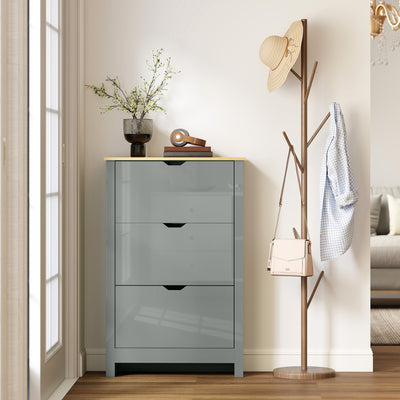 HOMCOM Slim Shoe Cabinet, Narrow Shoe Cupboard with 3 Flip Drawers, Adjustable Shelves for 18 Pairs of Shoes, Light Grey 