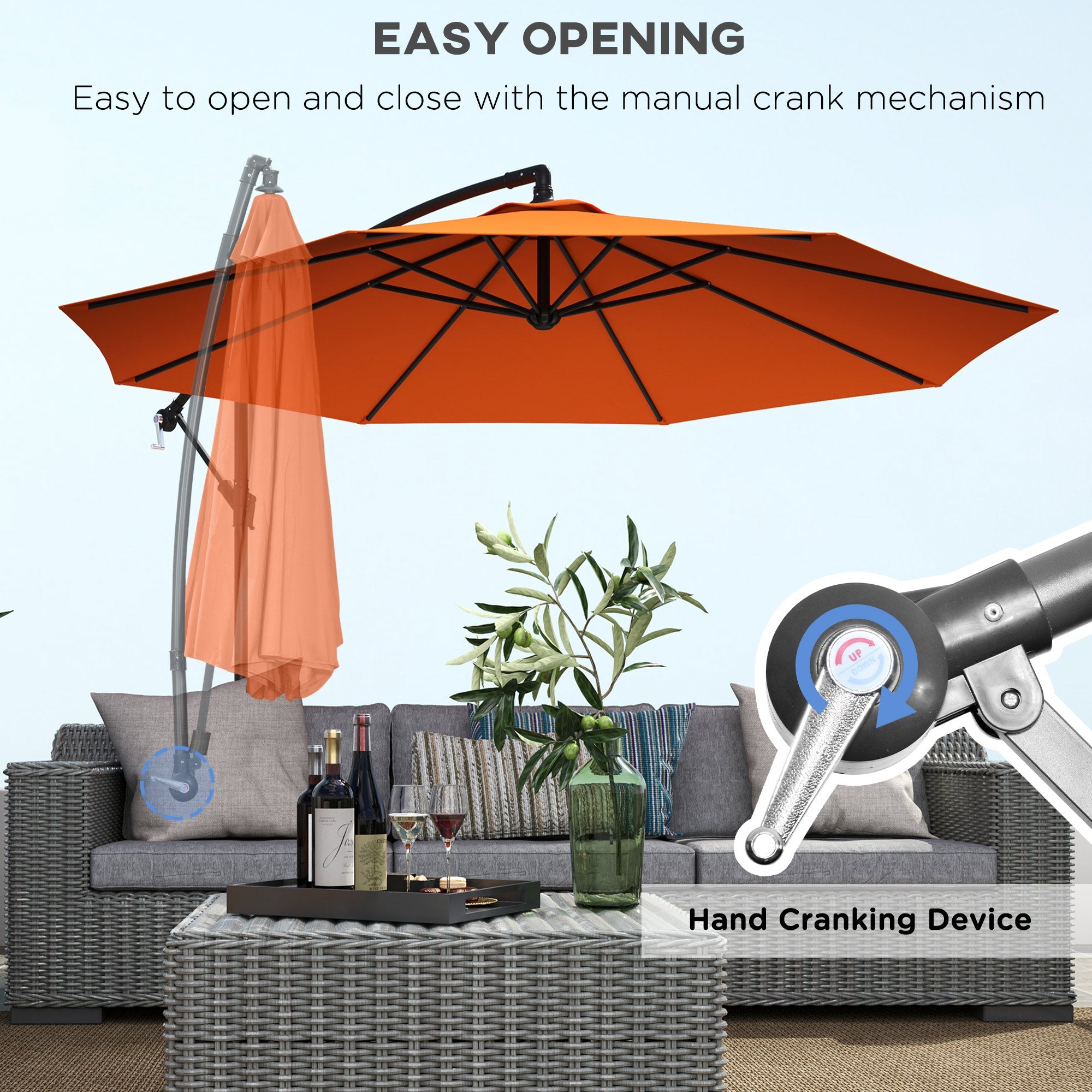 Outsunny 3(m) Overhanging Parasol, with Base - Orange 
