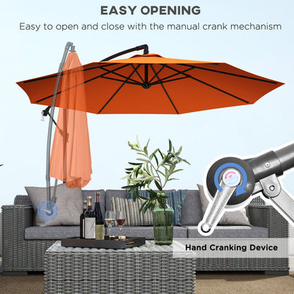 Outsunny 3(m) Overhanging Parasol, with Base - Orange 