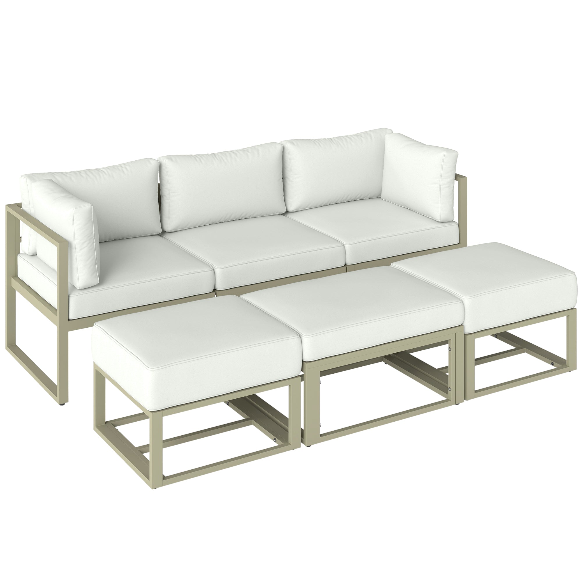 Outsunny Garden Daybed, 6 Piece Outdoor Sectional Sofa Set, Aluminium Patio Conversation Furniture Set with Coffee Table 
