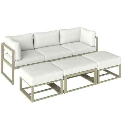 Outsunny Garden Daybed, 6 Piece Outdoor Sectional Sofa Set, Aluminium Patio Conversation Furniture Set with Coffee Table 