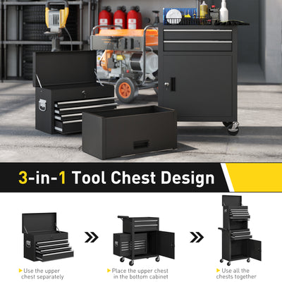 HOMCOM Three-Part Steel Locking Tool Chest - Black 