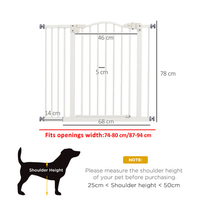 PawHut Metal 74-94cm Adjustable Pet Gate Safety Barrier w/ Auto-Close Door White 