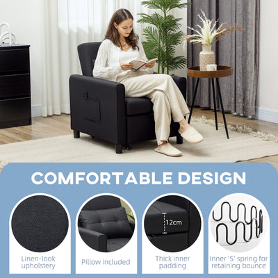 HOMCOM Linen-Look Single Chair Bed - Black 