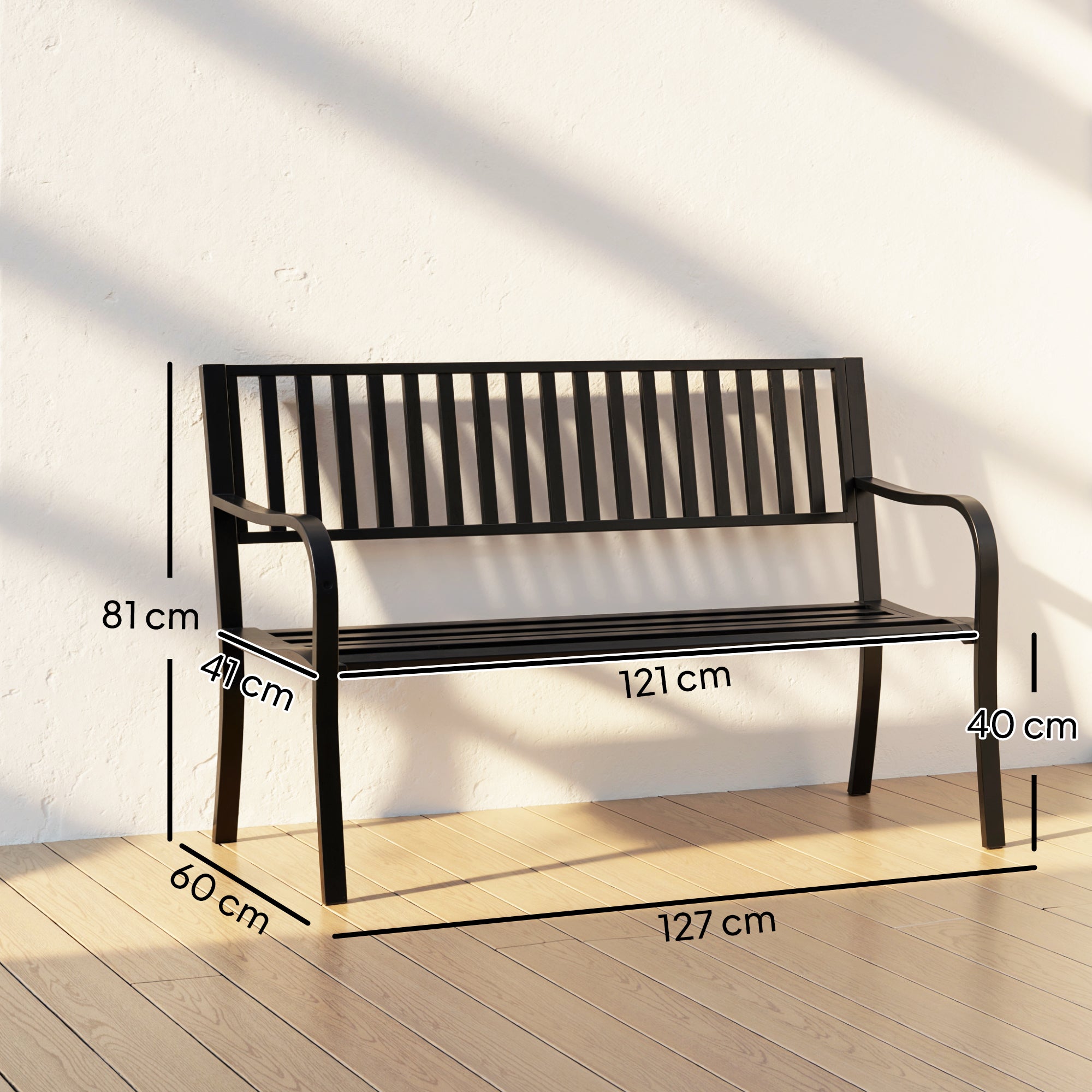 Outsunny Metal Garden Bench Loveseat with Slatted Seat, Black 