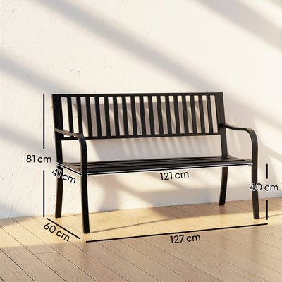 Outsunny Metal Garden Bench Loveseat with Slatted Seat, Black 