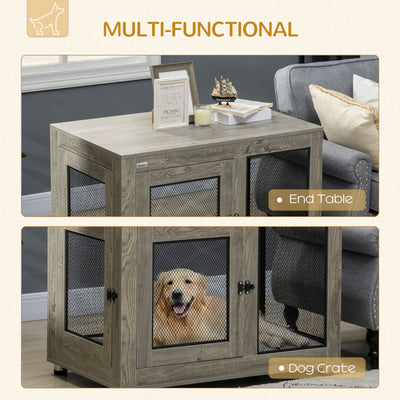 PawHut 2-in-1 Dog Cage & Side Table, with Two Doors, Cushion, for Large Dogs 