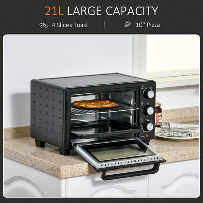 HOMCOM 21L Mini Countertop Oven, 100°C-230°C Adjustable Temp - Black 